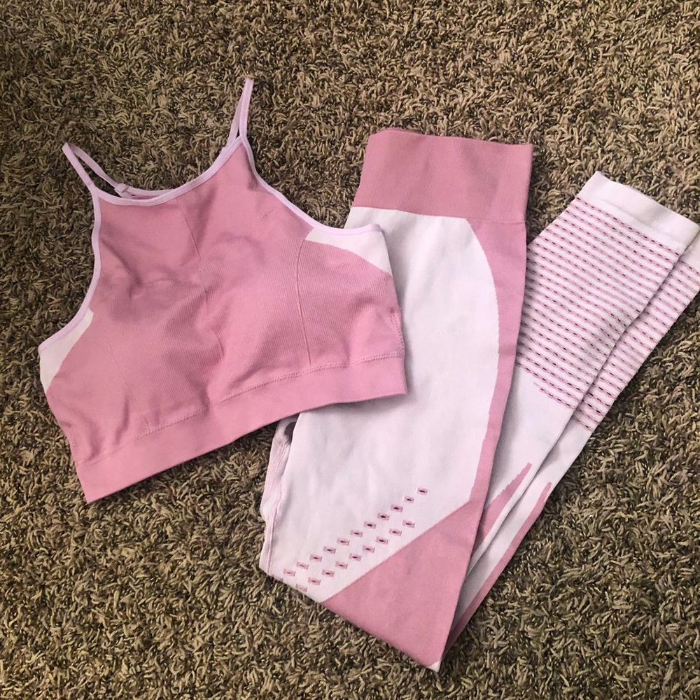 Halter sports top with matching workout leggings